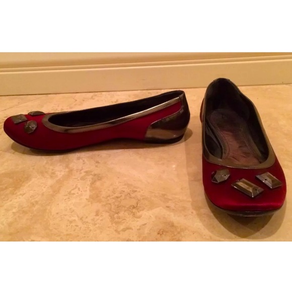 BURBERRY Designer Red Satin Leather Gems Ballet Flats Italy!!! - Picture 9 of 12